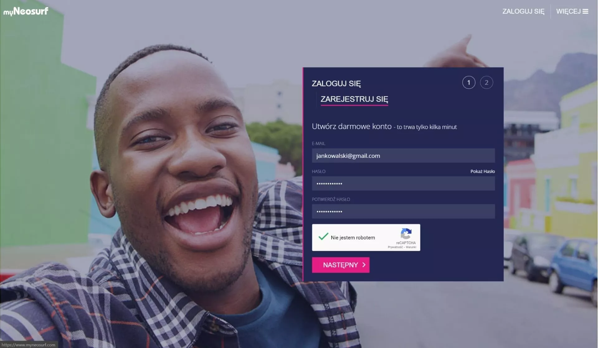 Rejestracja w Neosurf 1