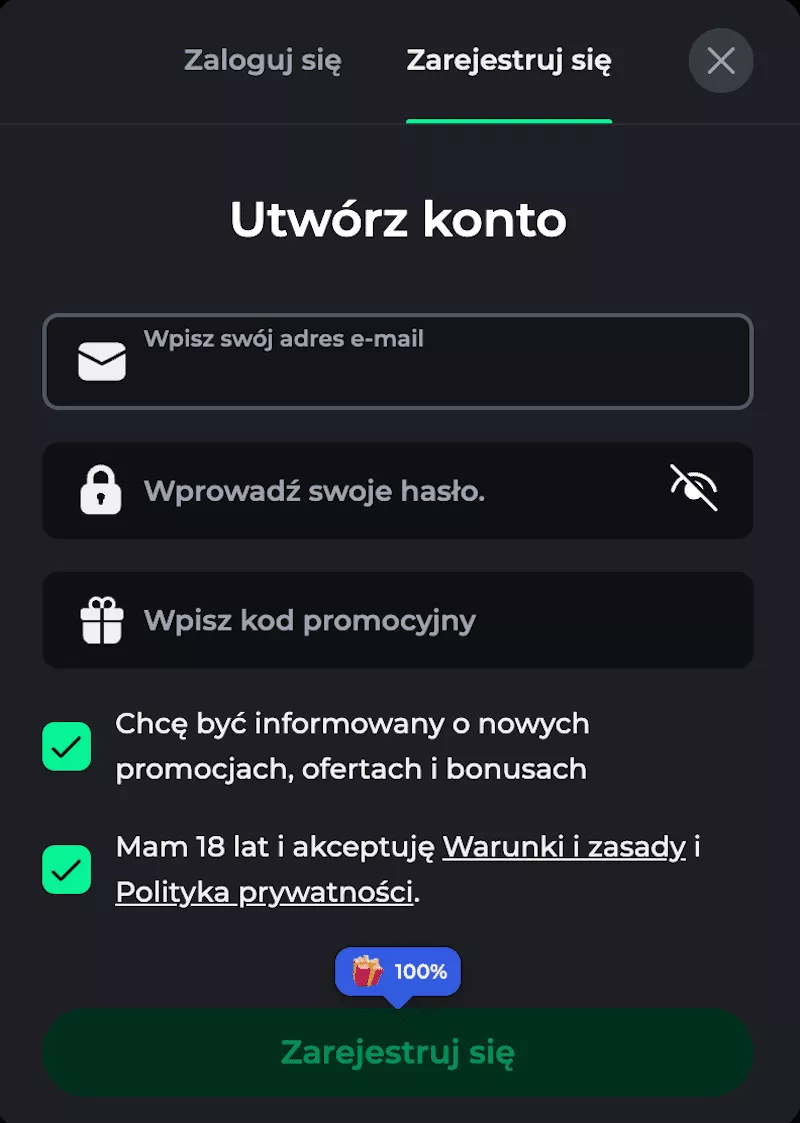 BetOnRed Casino - Rejestracja 1