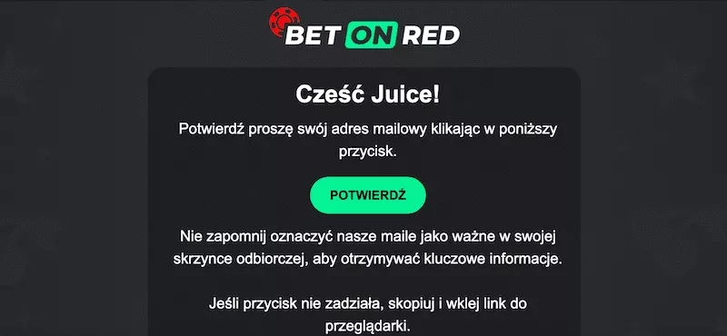 BetOnRed Casino - Zweryfikuj adres e-mail