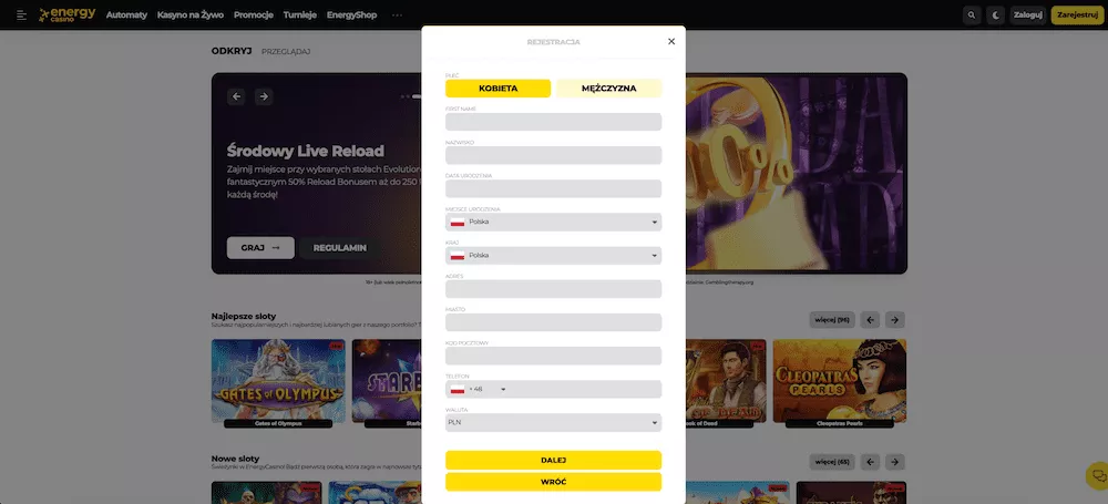 EnergyCasino - Rejestracja 2