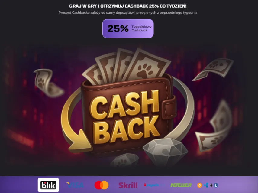 Cashback 25% w kasynie – tygodniowy zwrot dla graczy